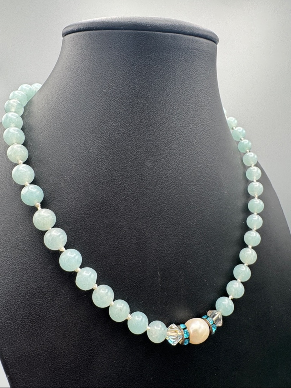 Sterling silver genuine pearl & stone necklace